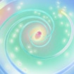 Stylized illustration of a swimming bacteria with a focus on their propeller-like flagella.