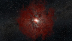 Illustration of the dust shell traveling away from a black hole and gas being pulled back towards it.