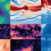 A collage of simulations showing fluid flows