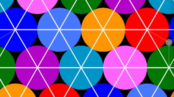 A simulation with many brightly colored circles