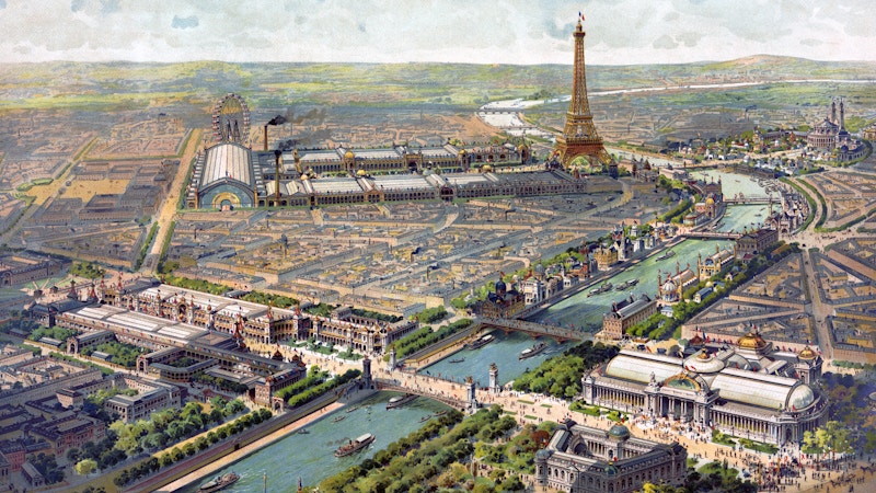 Lithograph of the panoramic view of the 1900 Universal Exhibition.